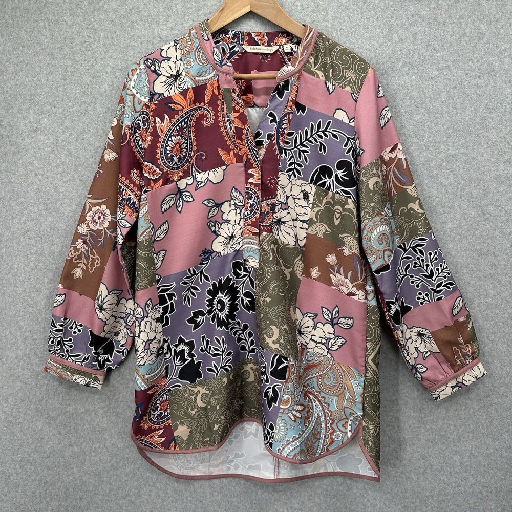 Soft Surroundings Alvadore Fleur Top Patchwork Print Artsy Tunic Size‎ Medium